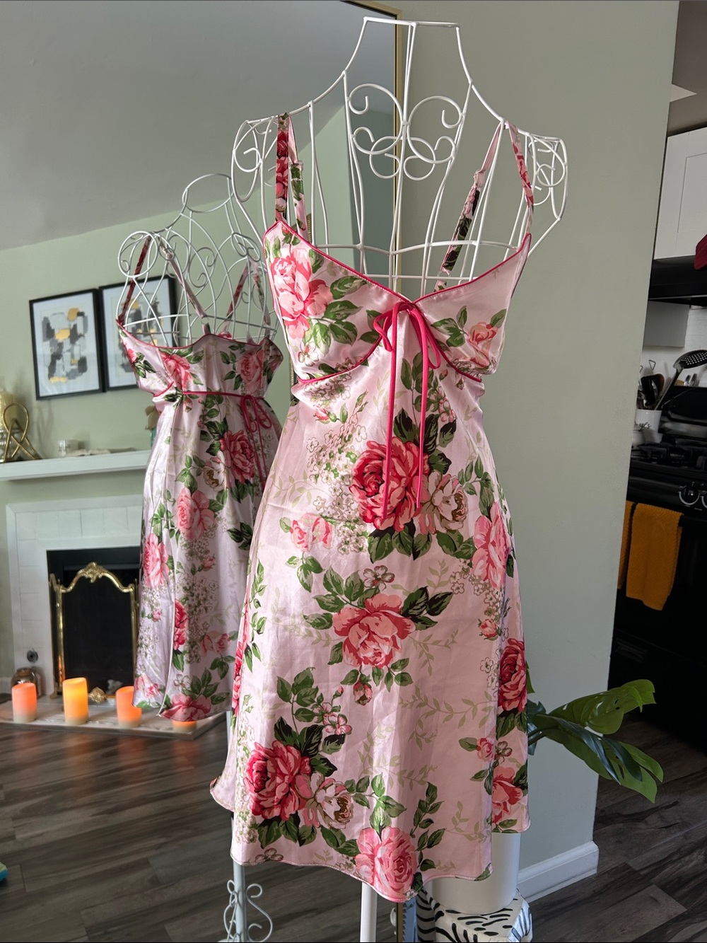 Adonna Pink Floral Satin Chemise with Rose Print - Picture 8 of 8